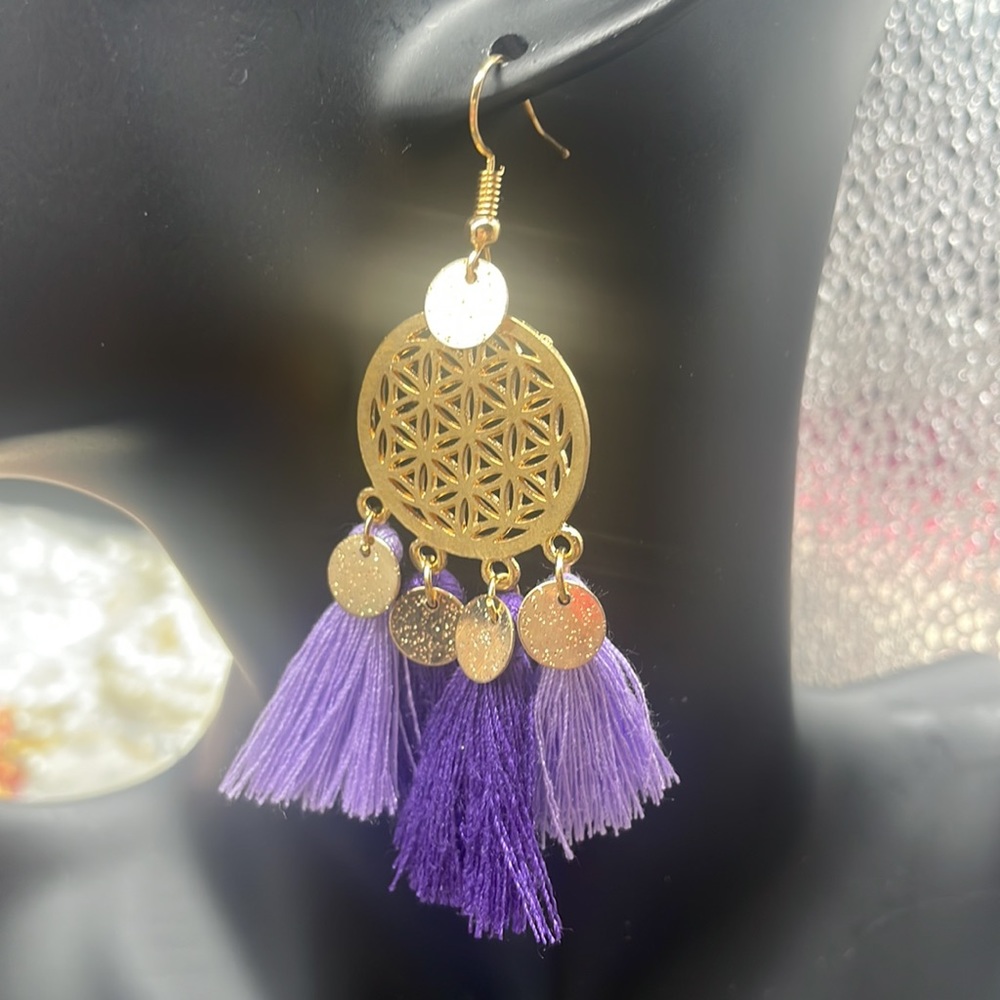 Purple coin Tassel earrings - Picture 2 of 3